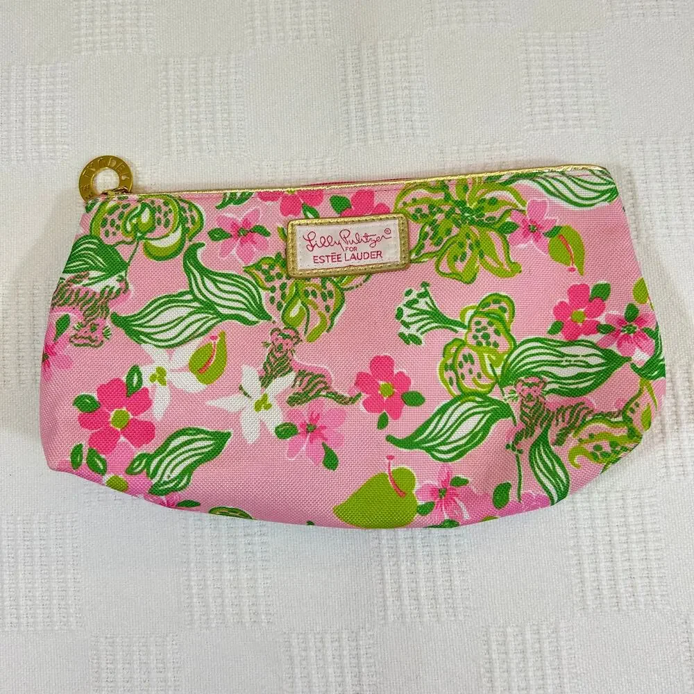 Lilly Pulitzer Cosmetic Bag For Estee Lauder Pink Floral 5' x 10
